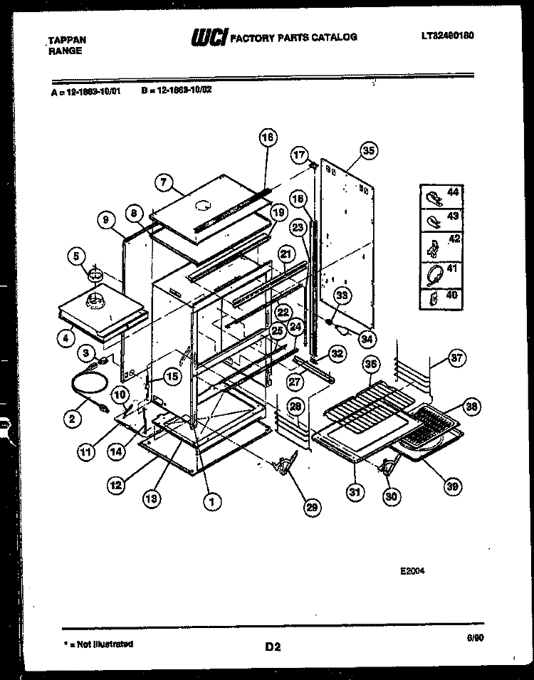 BODY PARTS Diagram and Parts List for 37-2638-00-02  Tappan Range