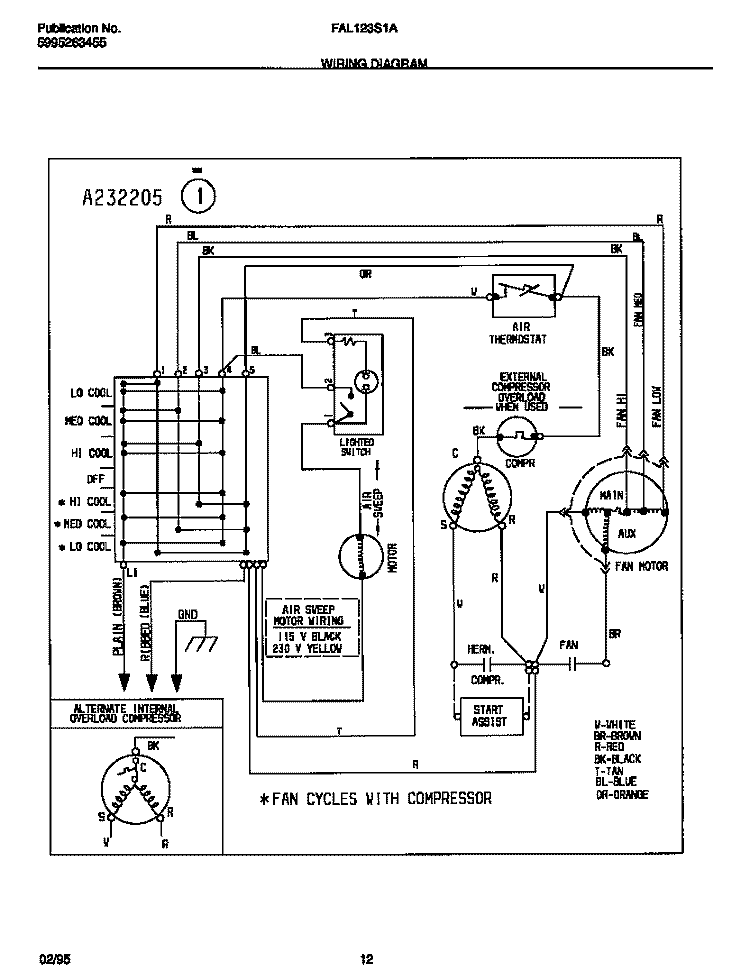 WIRING DIAGRAM Diagram and Parts List for FAL123S1A6  Frigidaire Air Conditioner