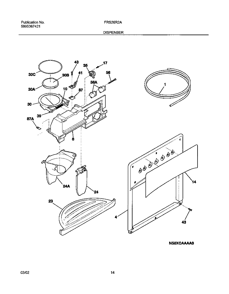 ICE & WATER DISPENSER Diagram and Parts List for FRS26R2AQ1  Frigidaire Refrigerator