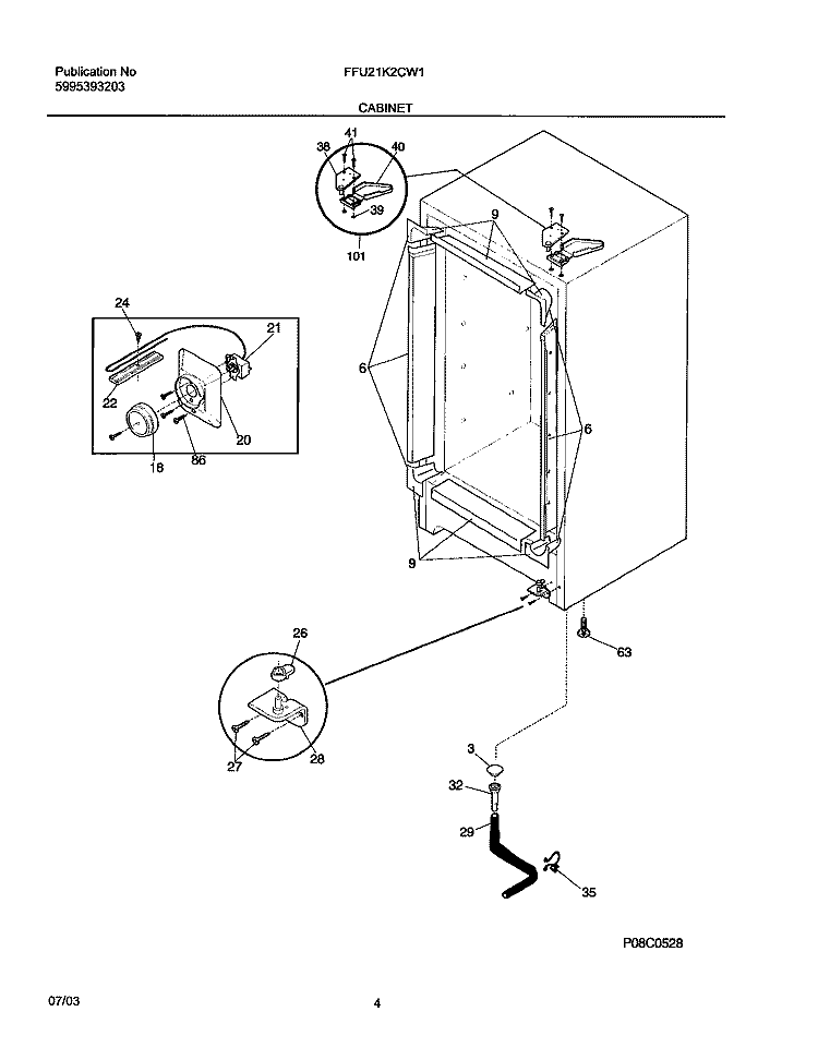 CABINET Diagram and Parts List for FFU21K2CW1  Frigidaire Freezer