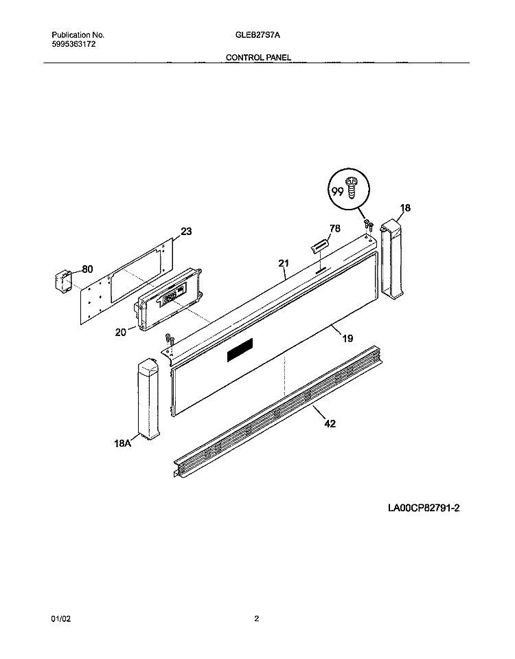 CONTROL PANEL Diagram and Parts List for GLEB27S7ABA  Frigidaire Wall Oven