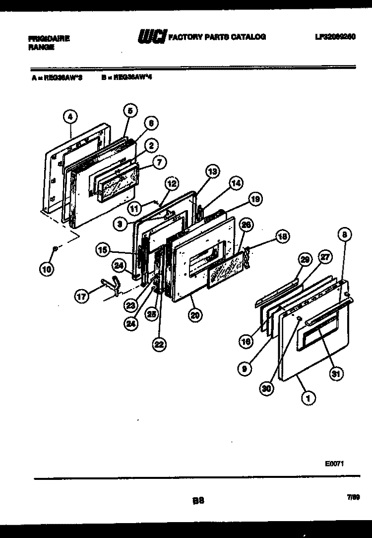 DOOR PARTS Diagram and Parts List for REG36AW3  Frigidaire Range