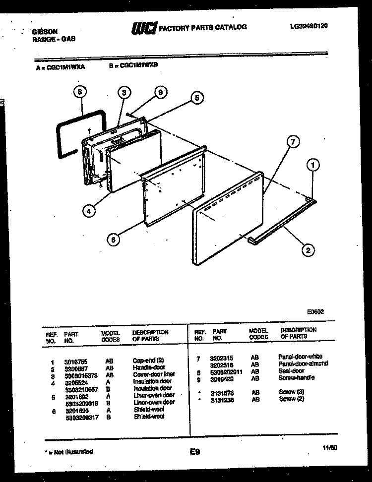 DOOR PARTS Diagram and Parts List for CGC1M1WXB  Gibson Range