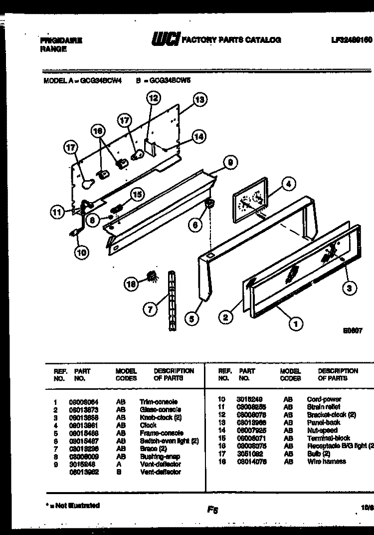 CONTROL PANEL Diagram and Parts List for GCG34BCW5  Frigidaire Range