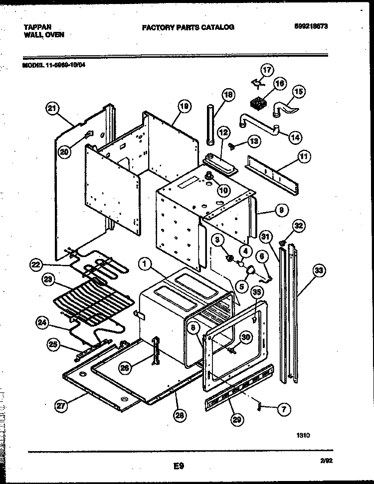 BODY PARTS Diagram and Parts List for 11-5969-00-04  Tappan Wall Oven