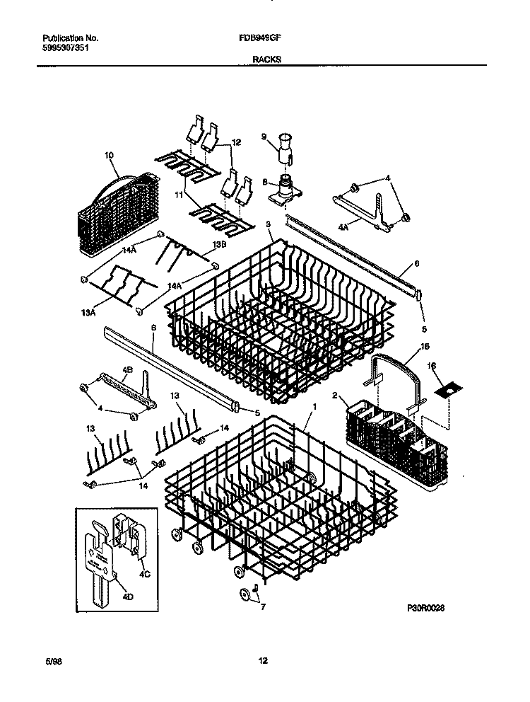 RACKS Diagram and Parts List for FDB949GFB2  Frigidaire Dishwasher