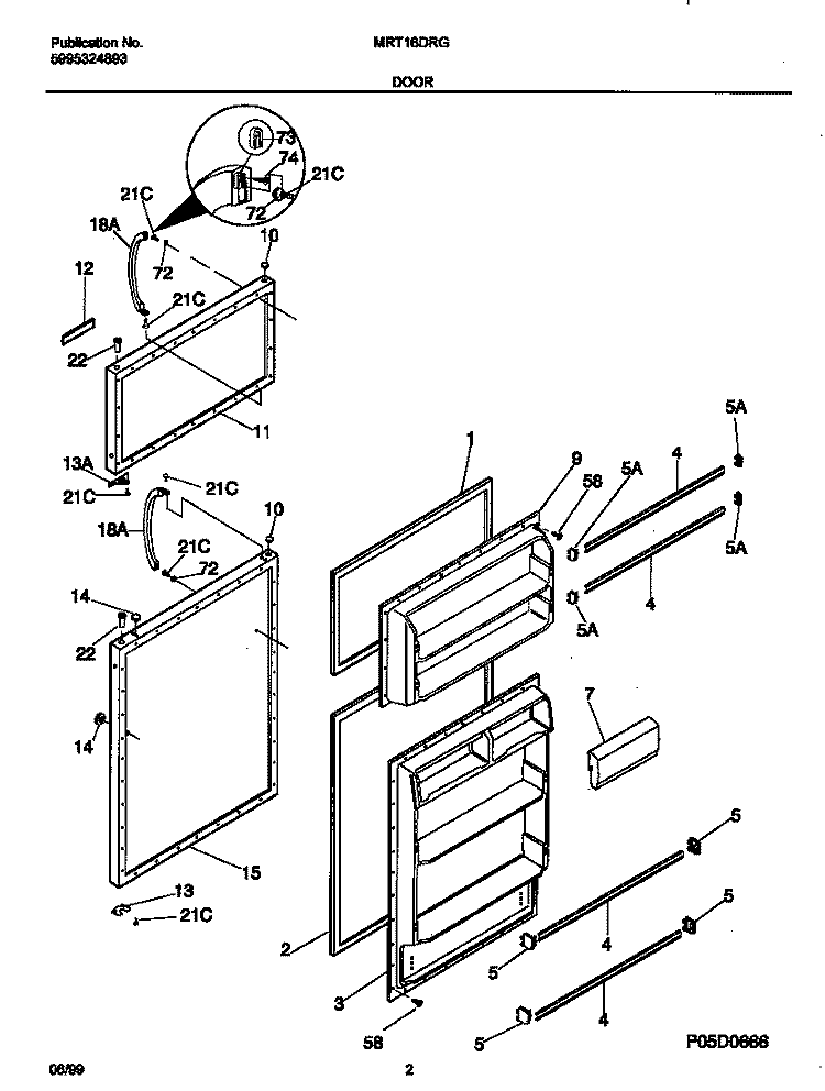 DOORS Diagram and Parts List for MRT16DRGD5  Frigidaire Refrigerator