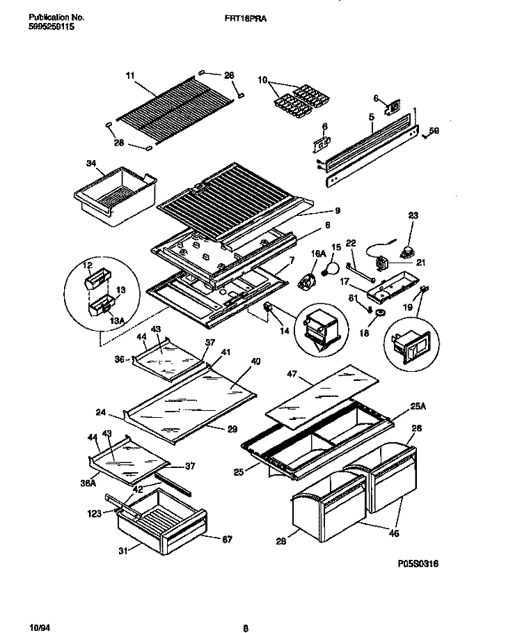 SHELVES, CONTROLS, DIVIDER, MULLION Diagram and Parts List for FRT18PRAW4  Frigidaire Refrigerator