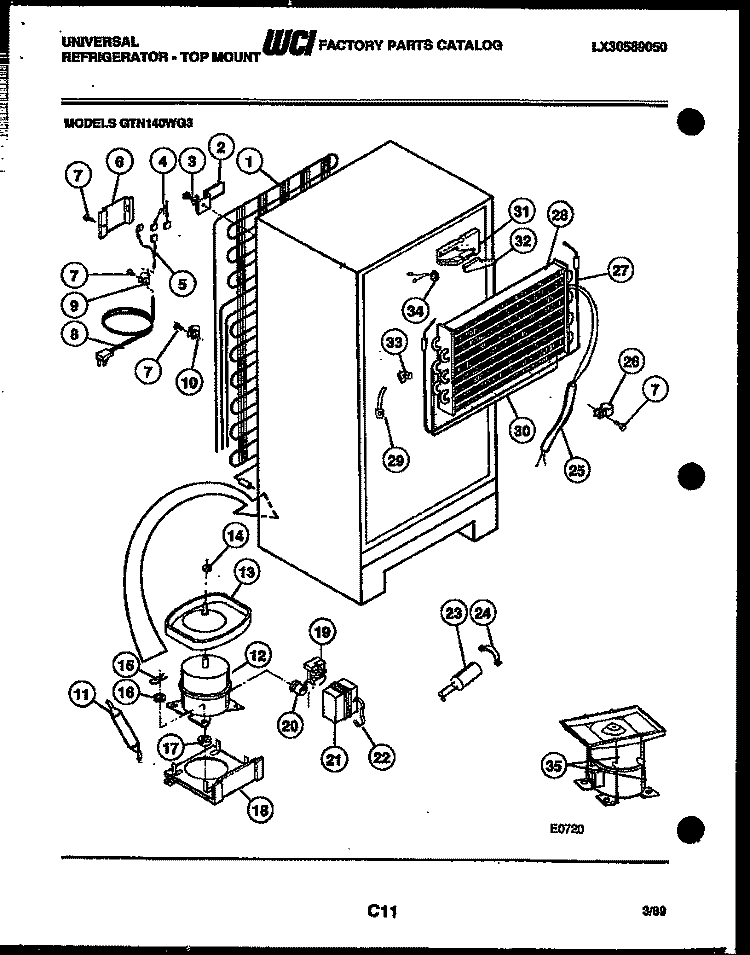 SYSTEM AND AUTOMATIC DEFROST PARTS Diagram and Parts List for GTN140WGV3  Frigidaire Refrigerator