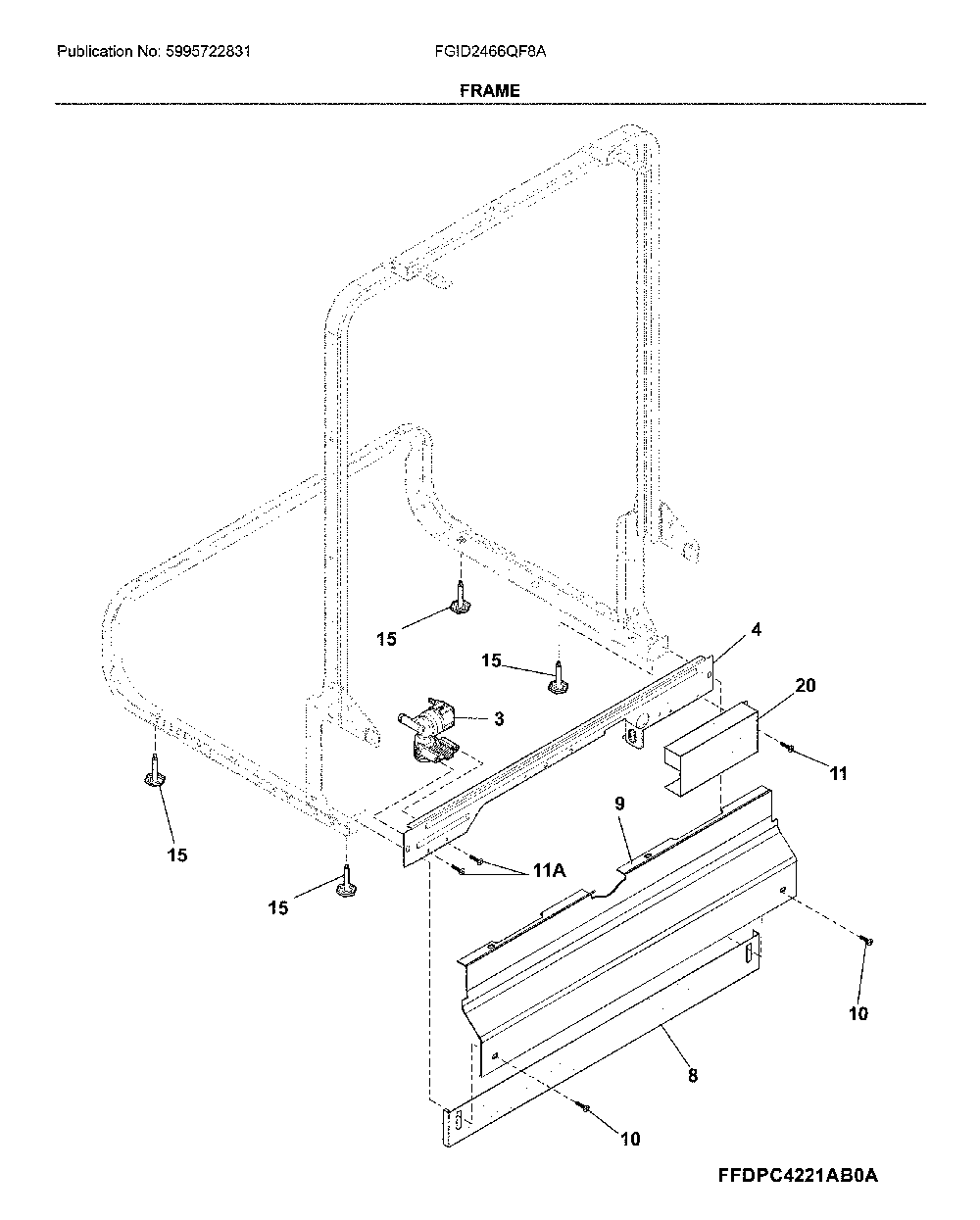 Frame Diagram and Parts List for FGID2466QF8A  Frigidaire Dishwasher