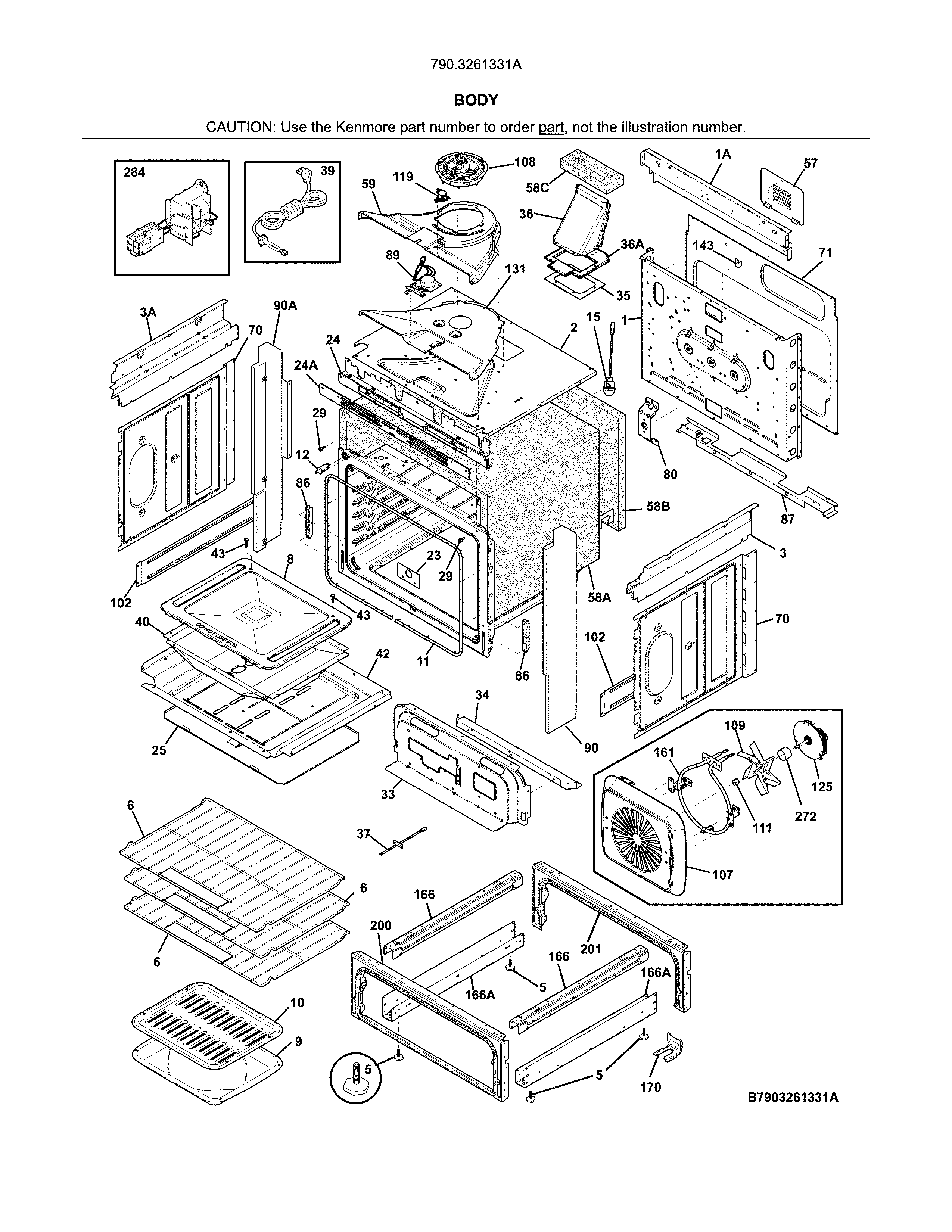 Body Diagram and Parts List for 7903261331A  Kenmore Range