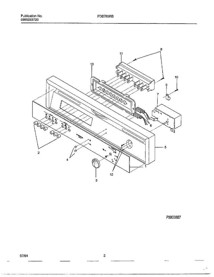 Dishwasher Diagram and Parts List for FDB765RB  Frigidaire Dishwasher