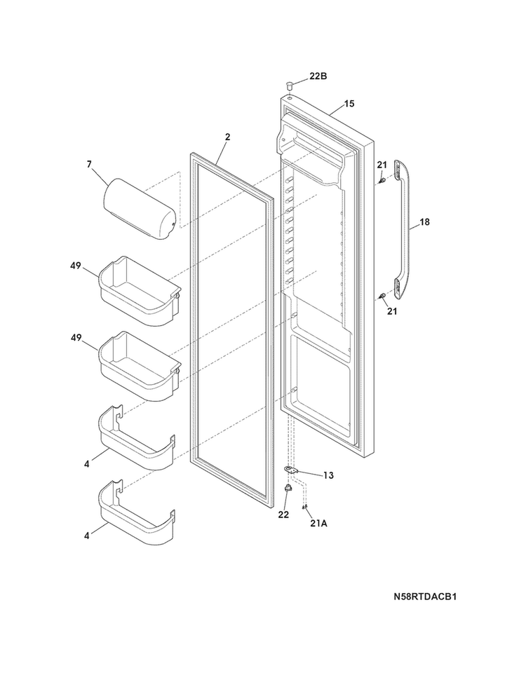 Refrigerator Door Diagram and Parts List for FFHS2622MHE  Frigidaire Refrigerator