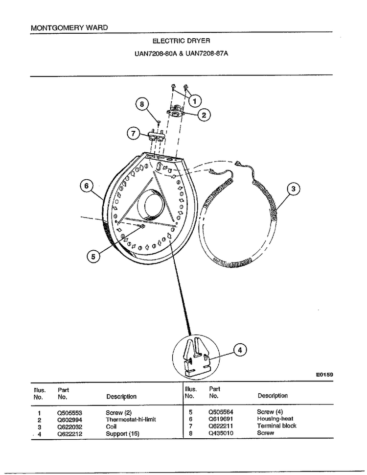 Electric Dryer Page 5 Diagram and Parts List for 7208A  Frigidaire Dryer