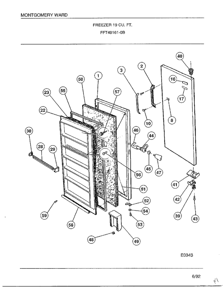 Freezer 19 Cubic Feet Diagram and Parts List for 49161-0B  Frigidaire Freezer