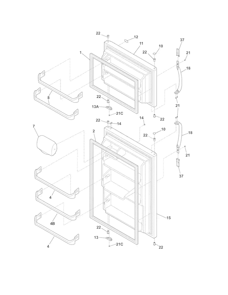 Doors Diagram and Parts List for FTMD18P4KWD  Frigidaire Refrigerator