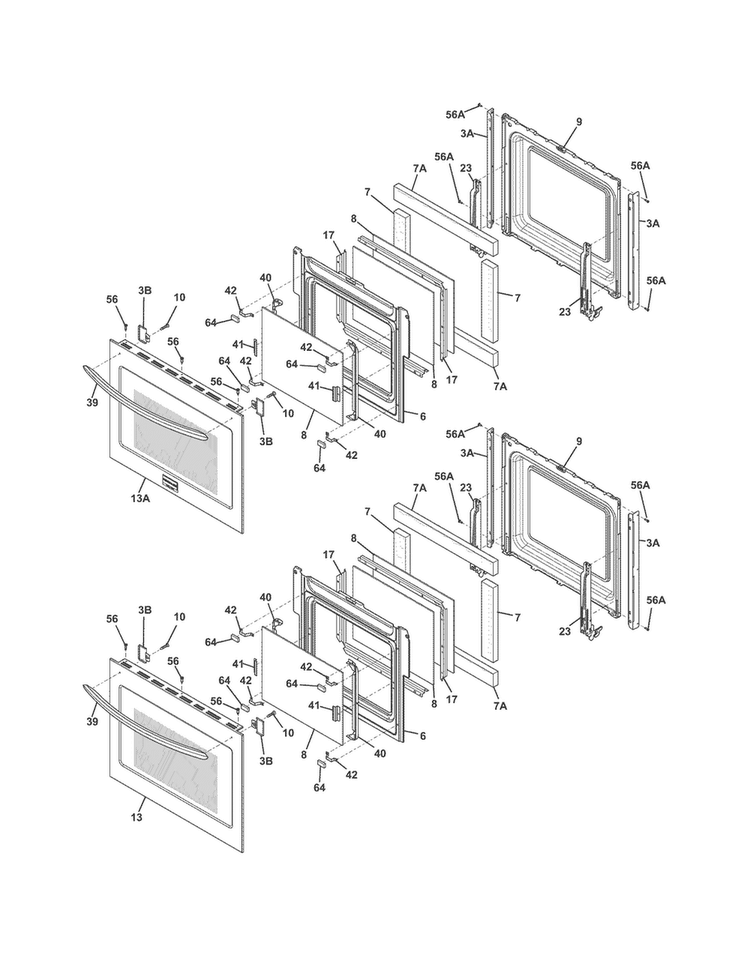 Doors Diagram and Parts List for FGET2765PFC  Frigidaire Wall Oven