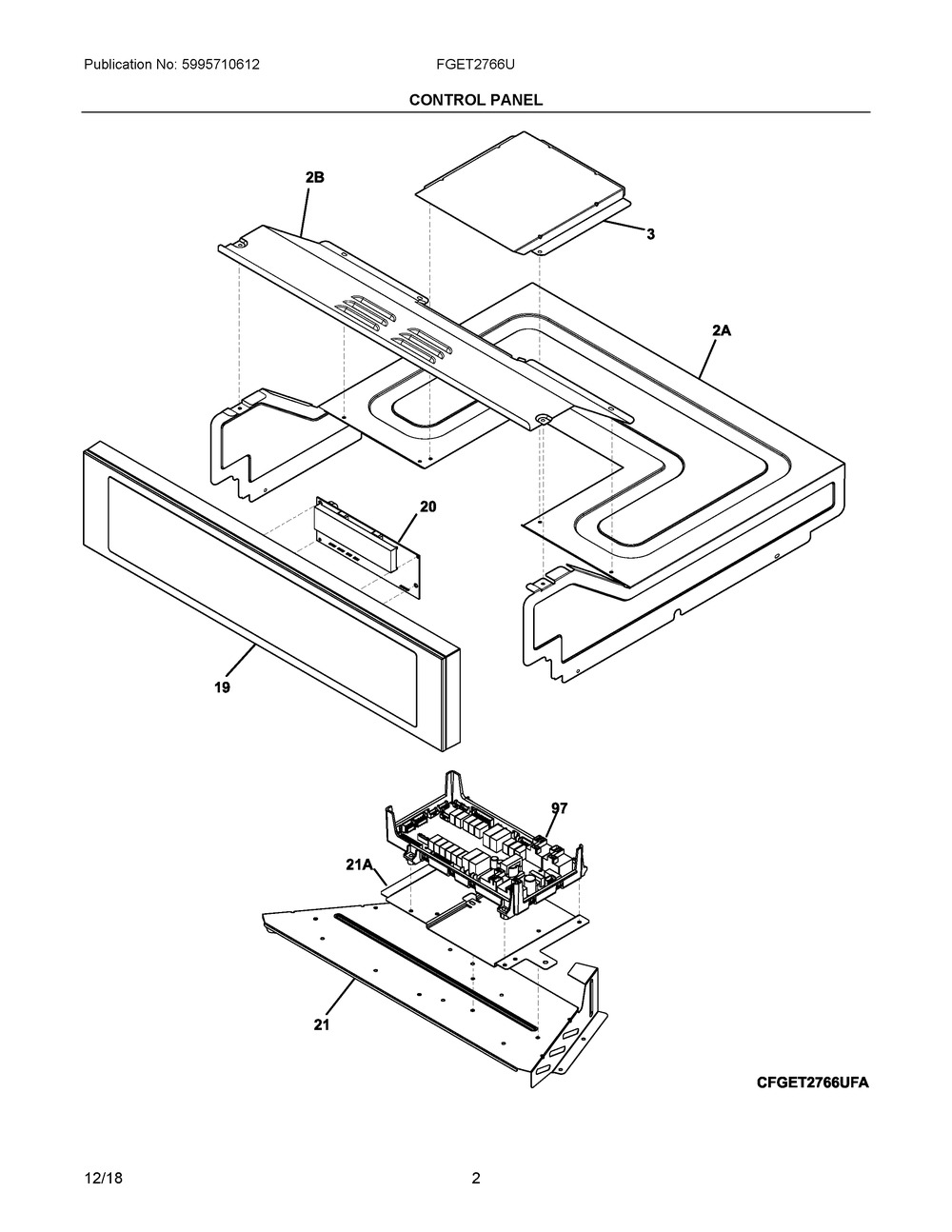 Control Panel Diagram and Parts List for FGET2766UDA  Frigidaire Wall Oven