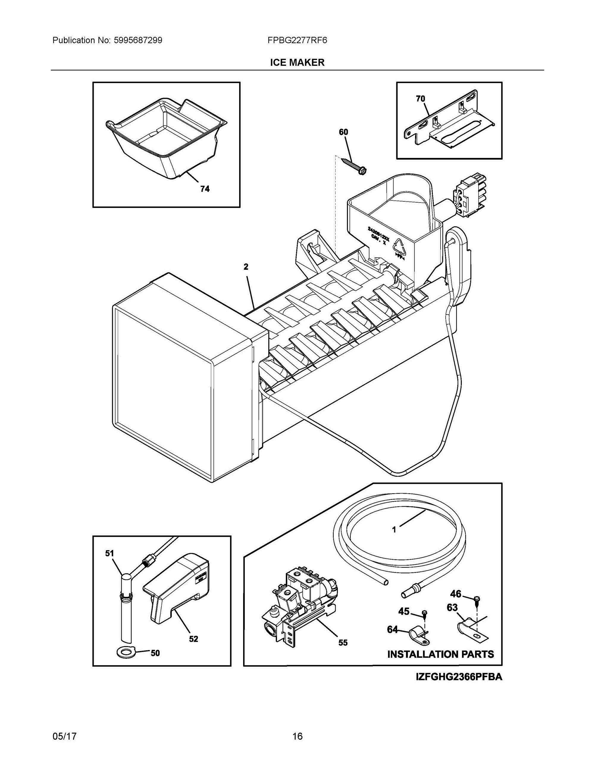 08 - ICE MAKER Diagram and Parts List for FPBG2277RF6  Frigidaire Refrigerator