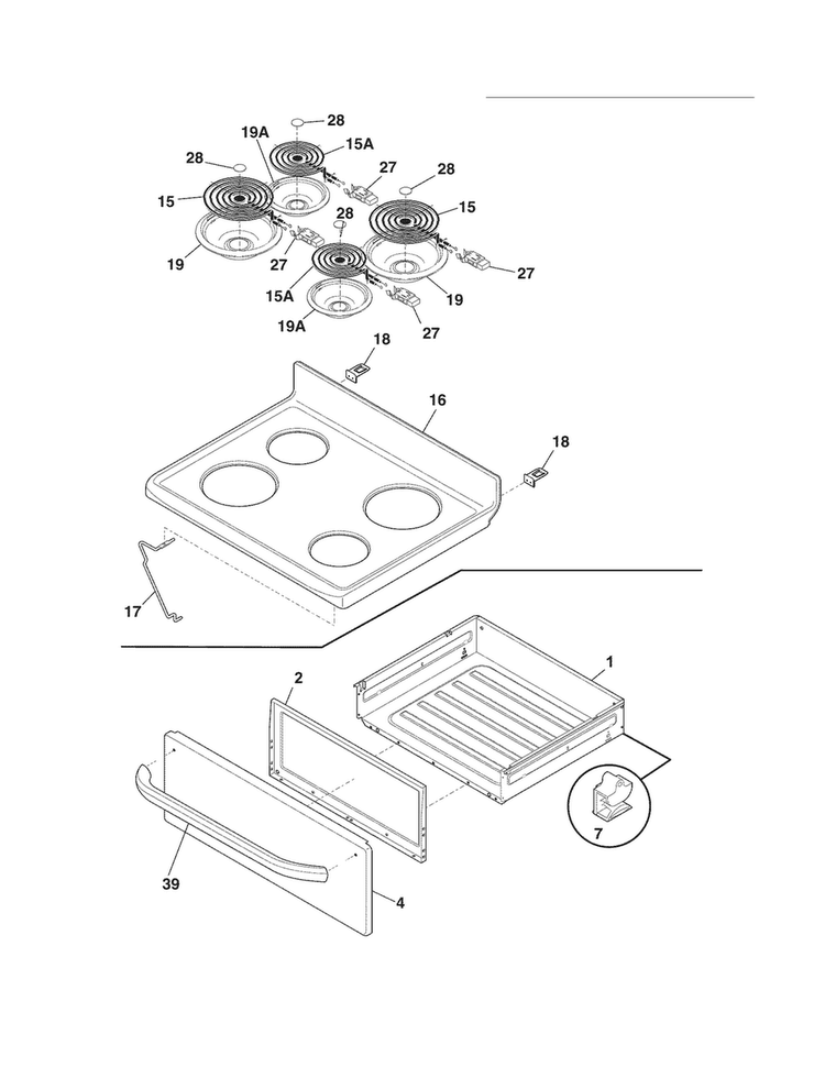 Top/drawer Diagram and Parts List for FFEF3015LSH  Frigidaire Range