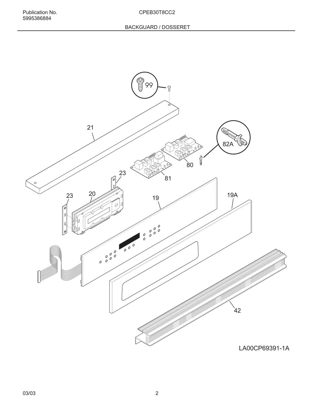Backguard / Dosseret Diagram and Parts List for CPEB30T8CC2  Frigidaire Wall Oven