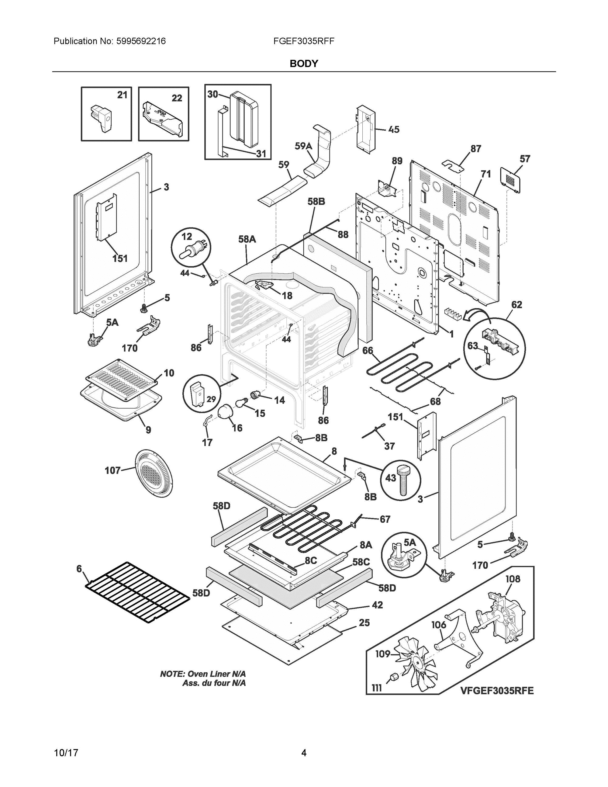 03 - BODY Diagram and Parts List for FGEF3035RFF  Frigidaire Range