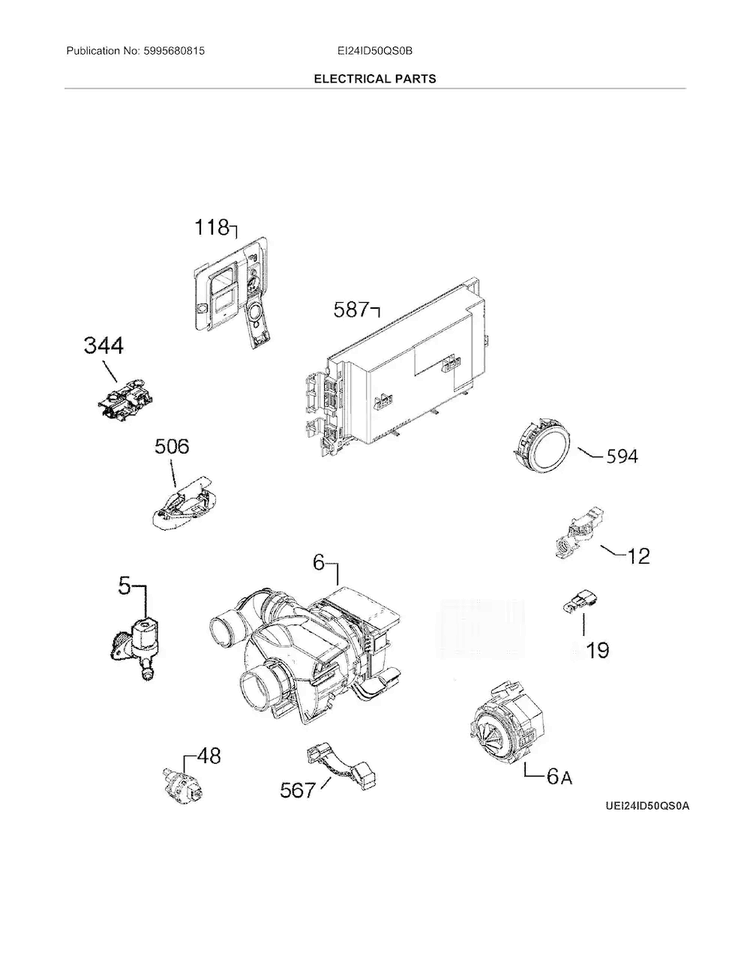Electrical Parts Diagram and Parts List for EI24ID50QS0B  Electrolux Dishwasher