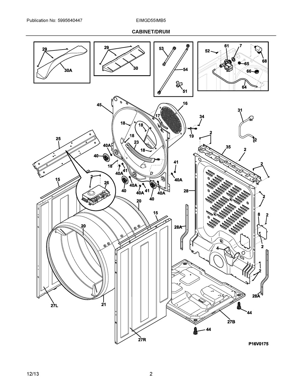 Cabinet/drum Diagram and Parts List for EIMGD55IMB5  Frigidaire Dryer