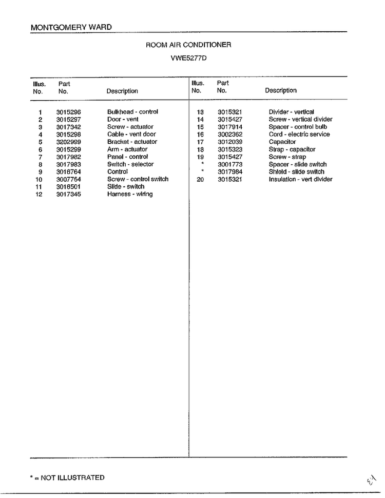 Room Air Conditioner Page 4 Diagram and Parts List for 5277D  Frigidaire Air Conditioner