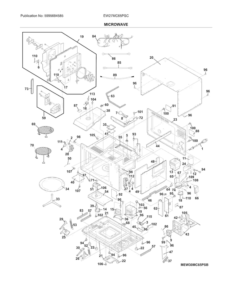 Microwave Diagram and Parts List for EW27MC65PSC  Electrolux Microwave Oven Combo