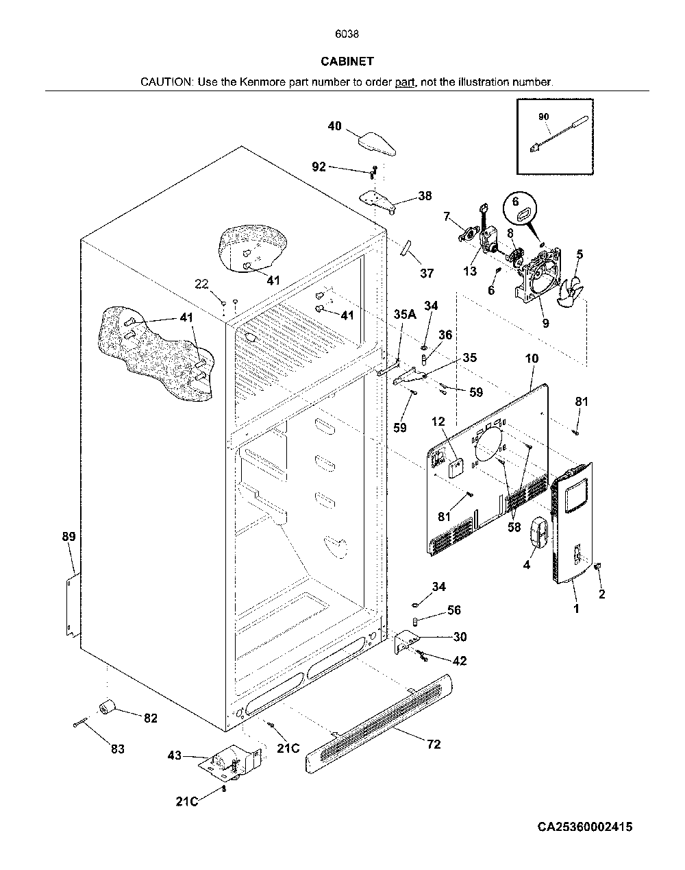 Cabinet Diagram and Parts List for 25360389416  Kenmore Refrigerator