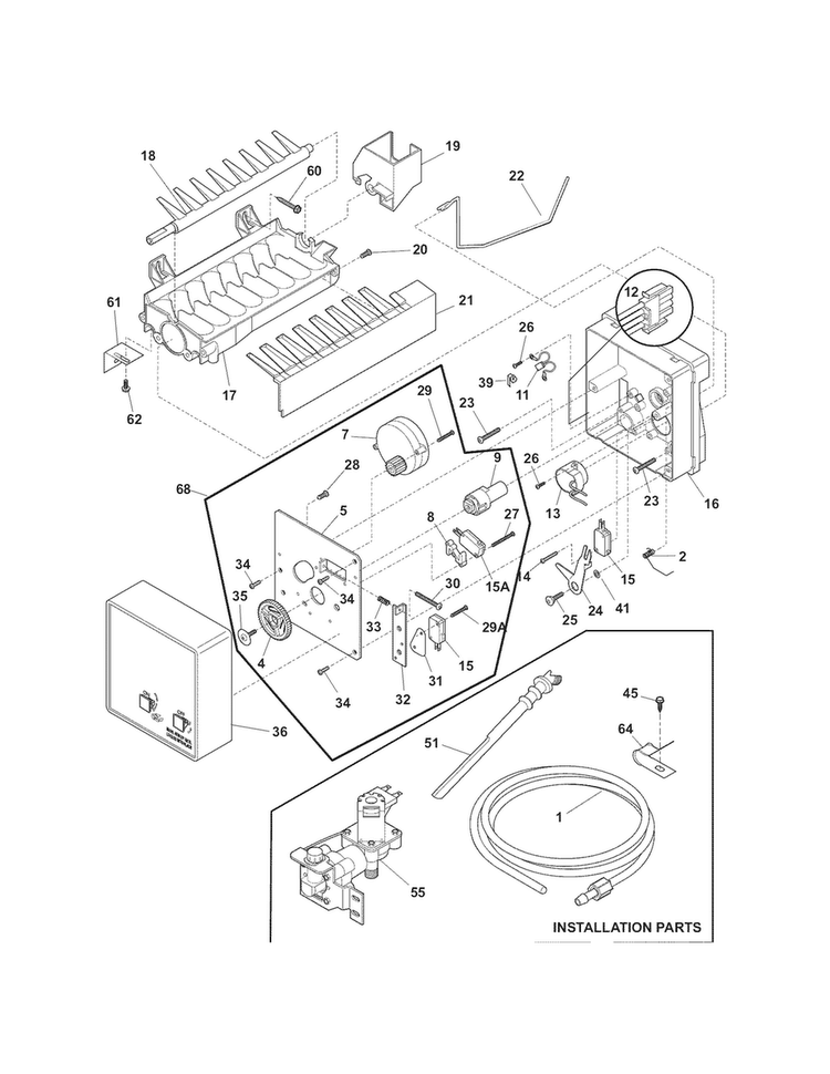 Ice Maker Diagram and Parts List for 25372119014  Kenmore Refrigerator
