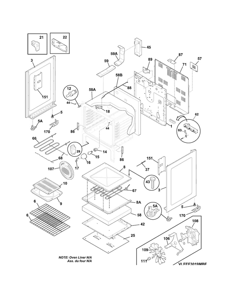 Body Diagram and Parts List for FFEF3024RSA  Frigidaire Range