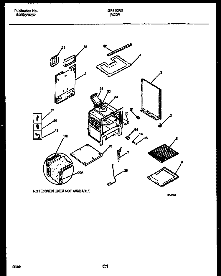 BODY PARTS Diagram and Parts List for GF610RXD1  Frigidaire Range