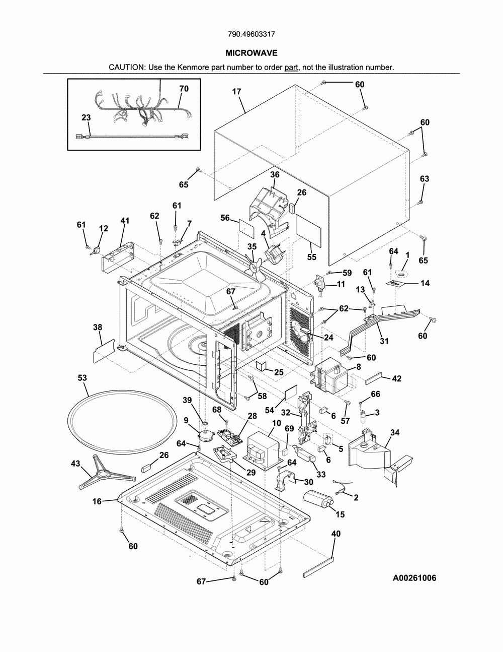 Microwave Diagram and Parts List for 79049603317  Kenmore Microwave