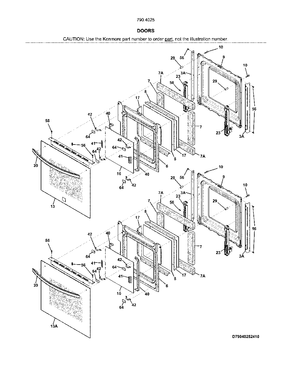 Doors Diagram and Parts List for 79040252412  Kenmore Wall Oven