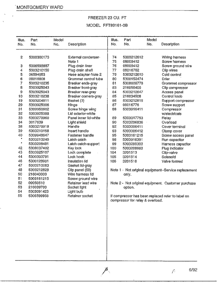 Freezer 23 Cu. Ft. Page 2 Diagram and Parts List for 89161-0B  Frigidaire Freezer