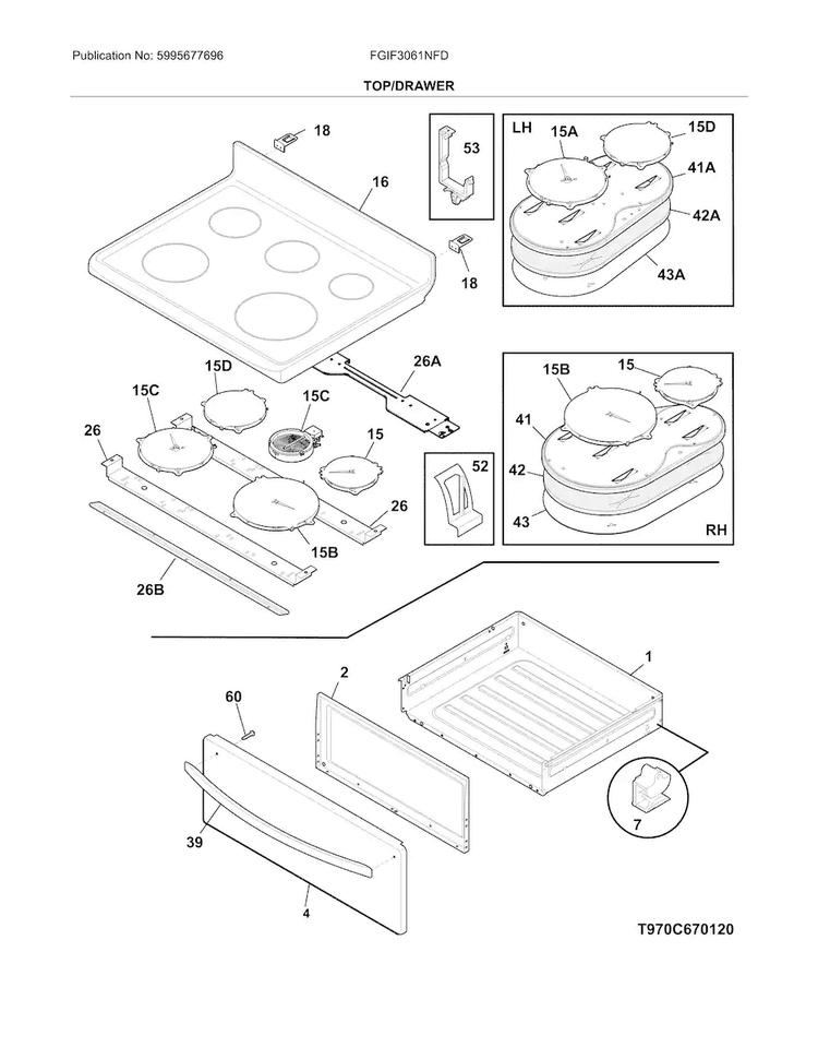 Top/drawer Diagram and Parts List for FGIF3061NFD  Frigidaire Range