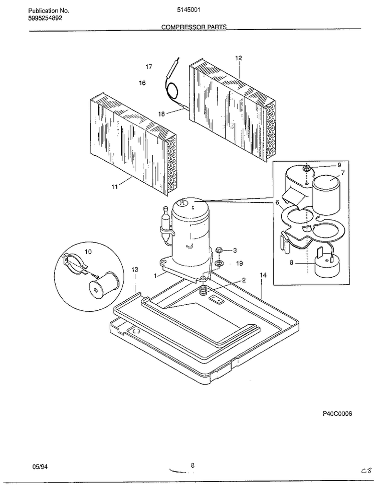 Compressor Parts Diagram and Parts List for 5145001B  Frigidaire Air Conditioner