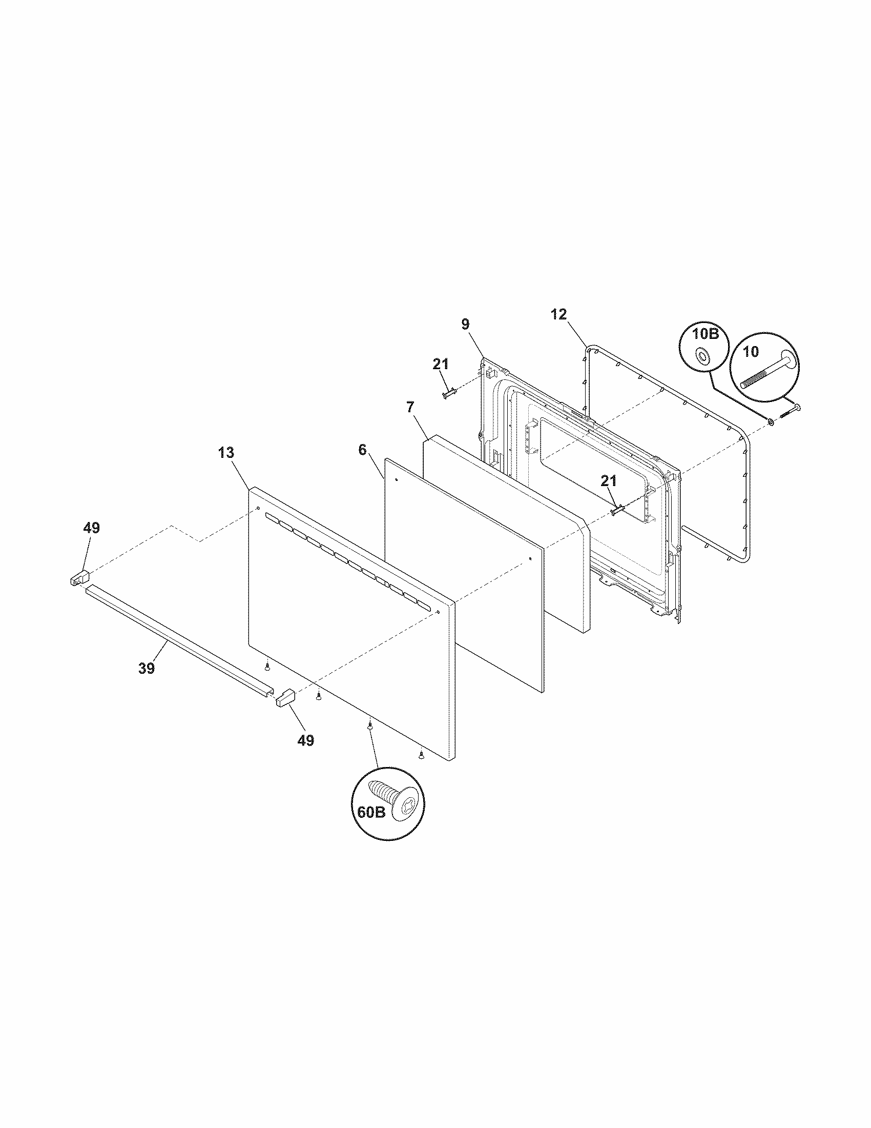 Door Diagram and Parts List for 79090821409  Kenmore Range