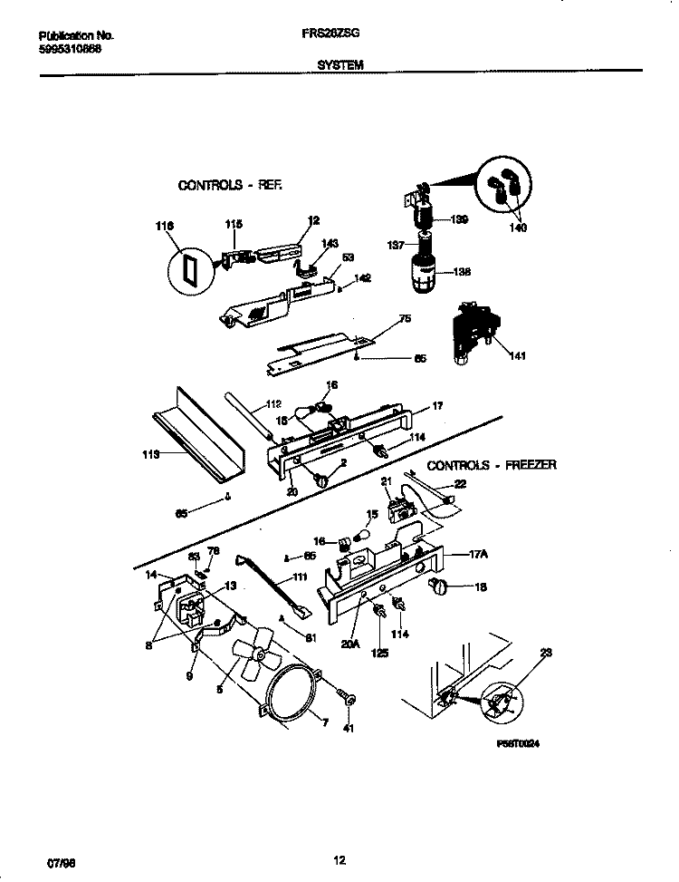 SYSTEM Diagram and Parts List for FRS26ZSGW2  Frigidaire Refrigerator