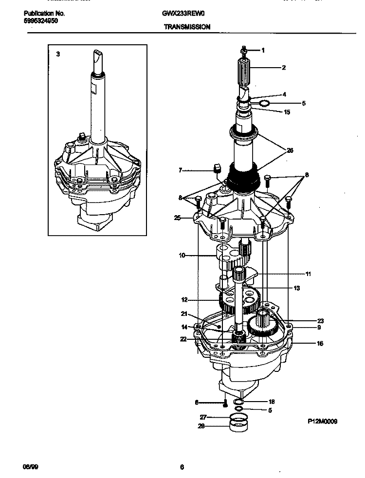 P12M0009 TRANSMISSION Diagram and Parts List for GWX233REW0  Gibson Washer