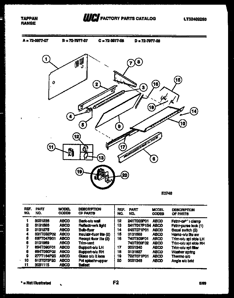 SPLASHER CONTROL Diagram and Parts List for 72-3977-00-08  Tappan Range