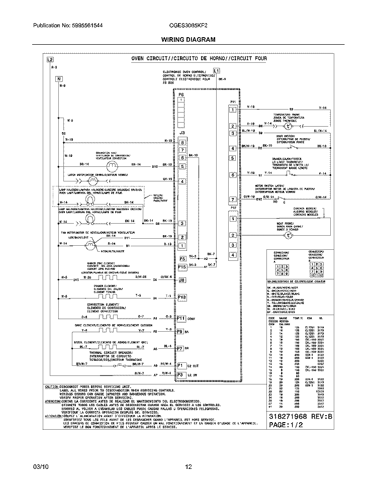 WIRING DIAGRAM Diagram and Parts List for CGES3065KF2  Frigidaire Range