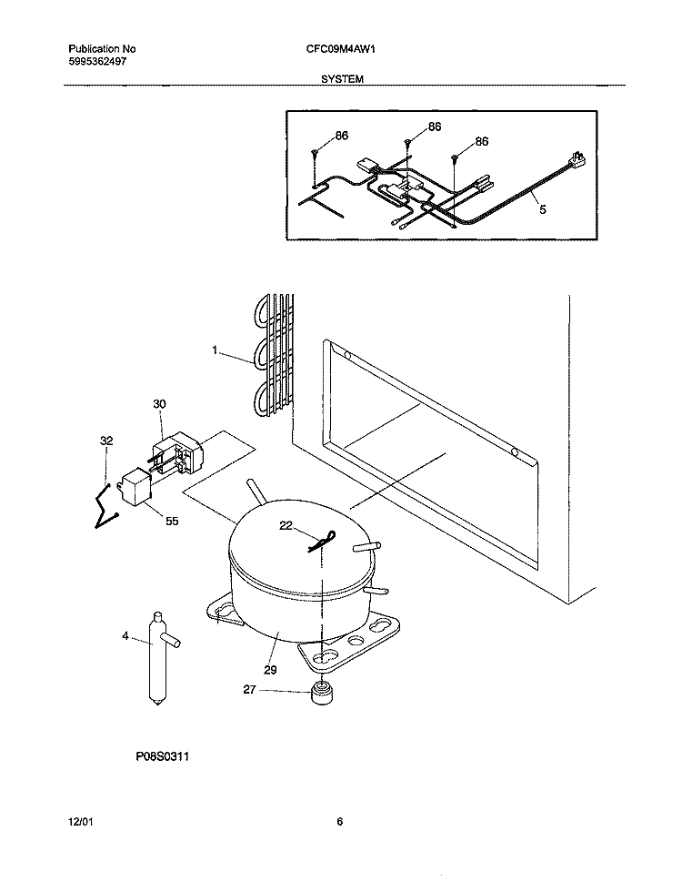 SYSTEM Diagram and Parts List for CFC09M4AW1  Uni Freezer