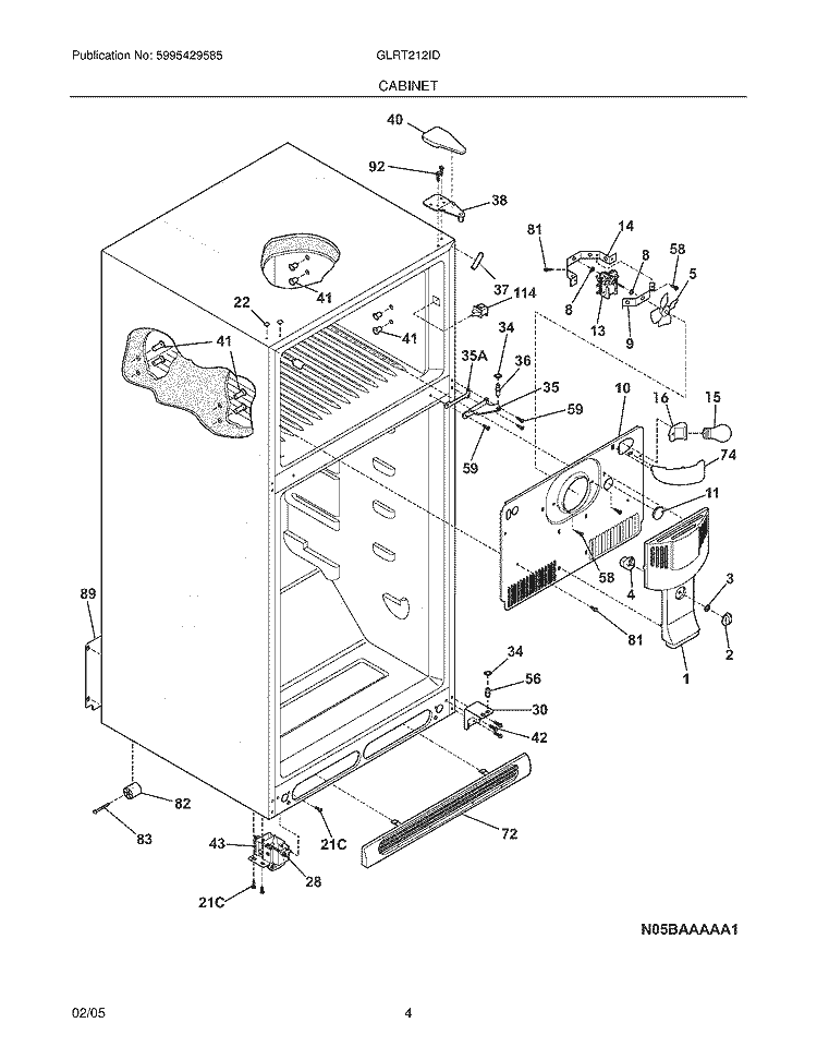 CABINET Diagram and Parts List for GLRT212IDB7  Frigidaire Refrigerator