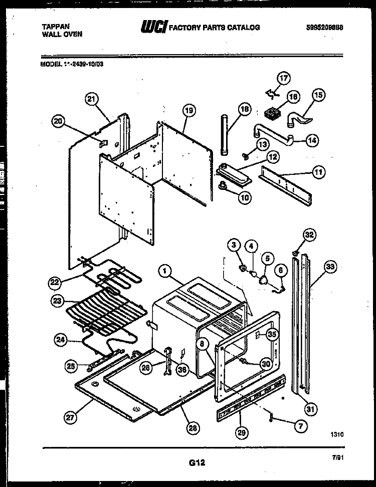 BODY PARTS Diagram and Parts List for 11-2439-00-03  Tappan Wall Oven