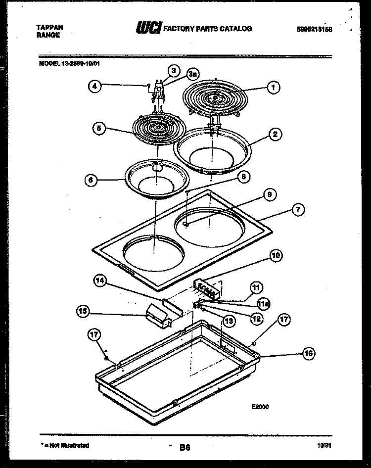 BURNER PARTS Diagram and Parts List for 13-2589-00-01  Tappan Cooktop