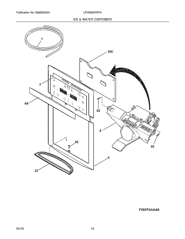 ICE & WATER DISPENSER Diagram and Parts List for LPHS2687KF4  Frigidaire Refrigerator