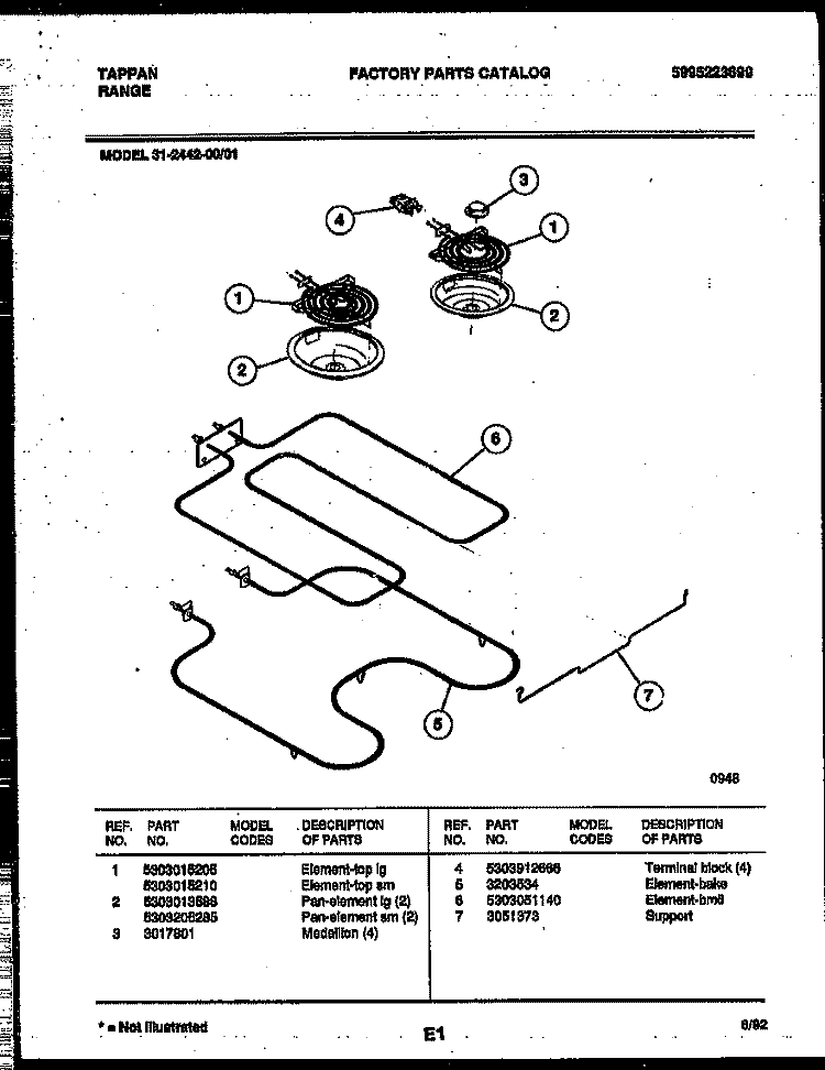 BROILER PARTS Diagram and Parts List for 31-2442-23-01  Tappan Range